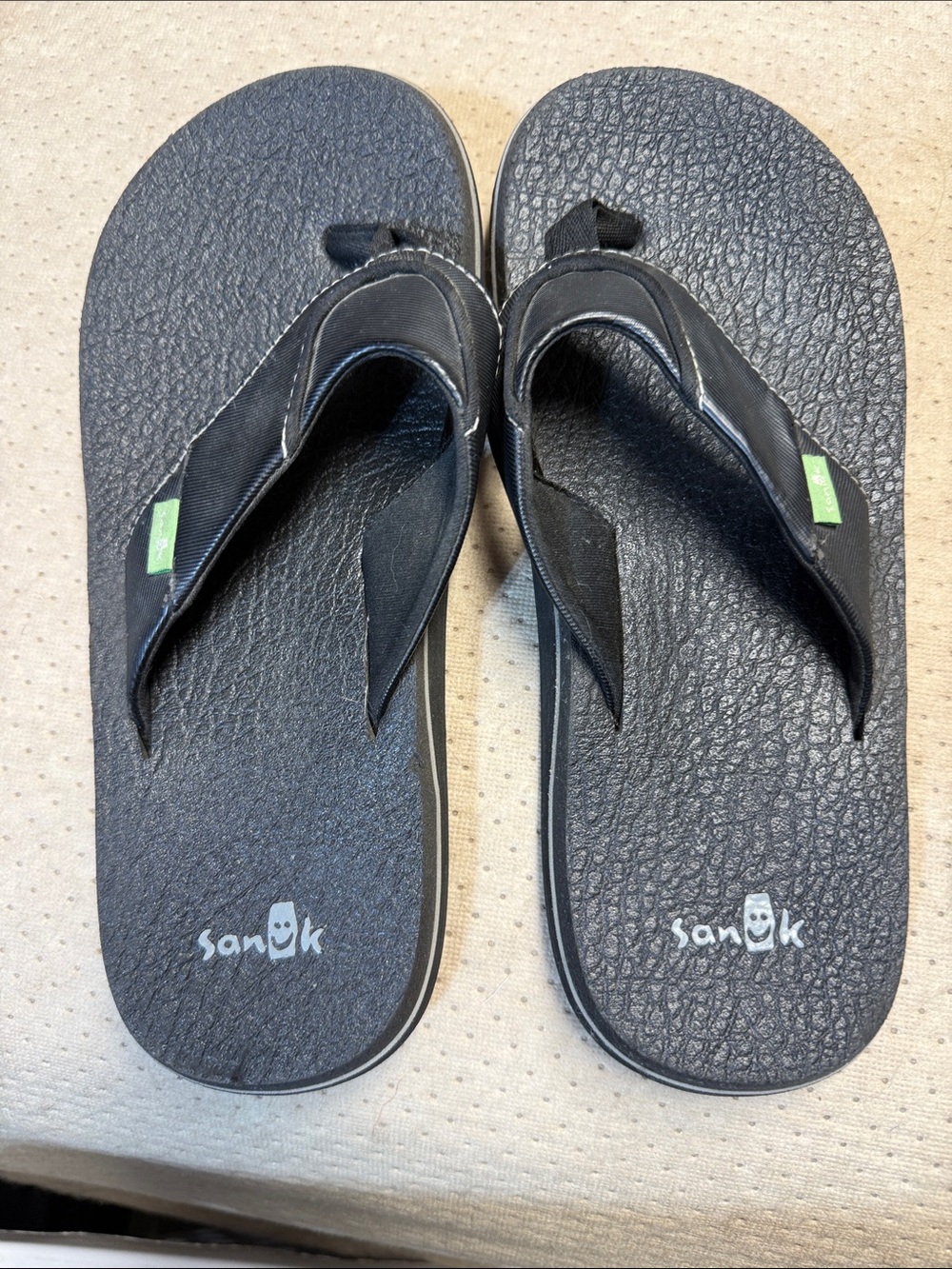 Sanuk Black Textured Flip Flop Sandals unisex